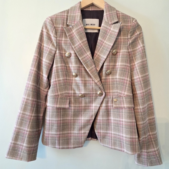 Mos Mosh Beliz Fara Double Breasted Feminine Blazer Vintage Rose Check Size XS. - Picture 5 of 15